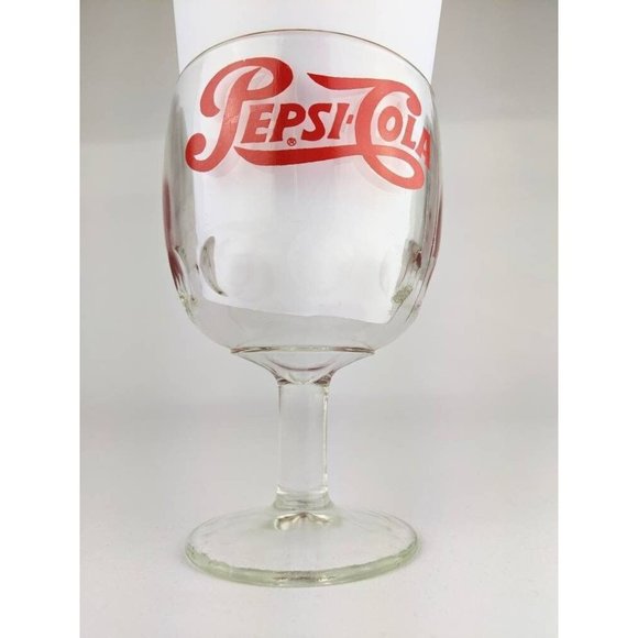 Vintage Pepsi Clear Glass Goblet Stemware | Clear Glass Thumbprint Water Goblet - Picture 1 of 9